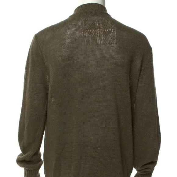 Inis Meain Meáin Linen Mock Neck Zip Up Cardigan Green Long Sleeve Size Large L - Picture 5 of 6